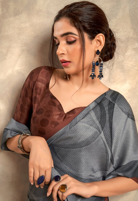 Slate Grey Pure Sattin Crepe Saree