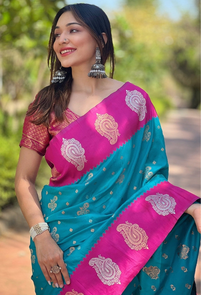 Celestial Sky Blue Paithani Silk Sare