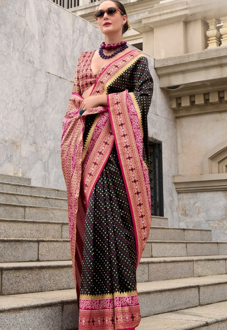 Jet Black Pure Soft Banarasi Silk