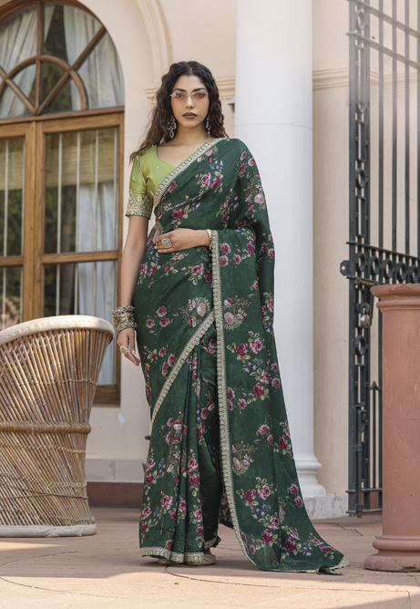 Emerald Glow Pure Viscose Dola Silk saree