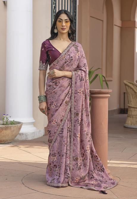 Blush Bloom Pure Viscose Dola Silk saree