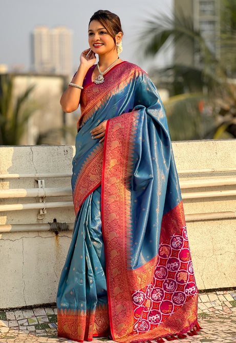 Ocean Blue Pure Tissue Saree