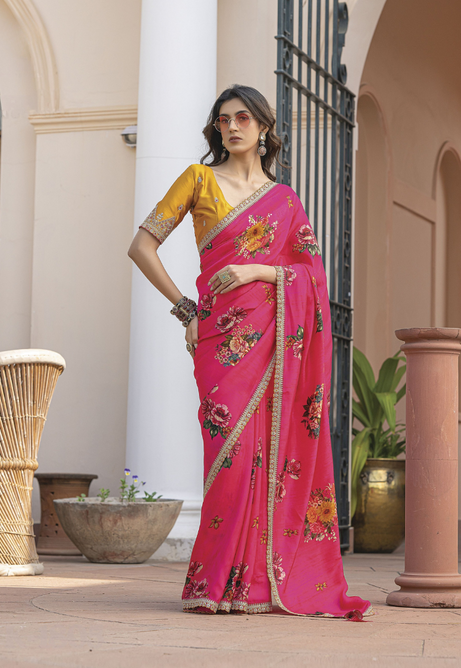 Fuchsia Glow Pure Viscose Dola Silk saree