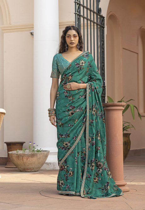 Emerald Glow Pure Viscose Dola Silk saree