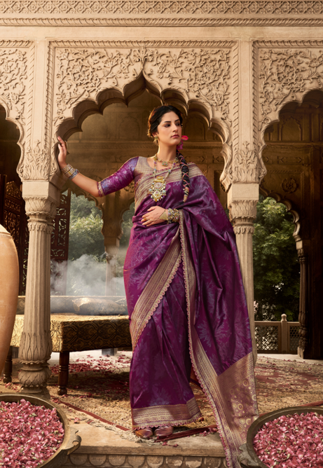 Amethyst Bloom Pure Banarasi Silk Saree