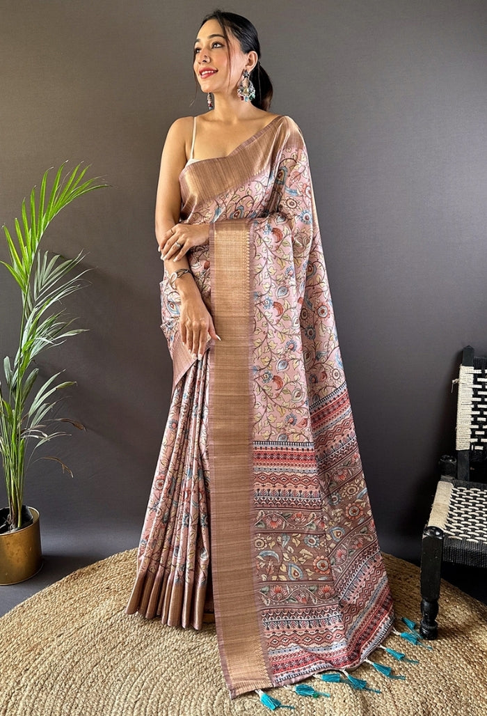 Delicate Light Pink Tussar Silk Saree
