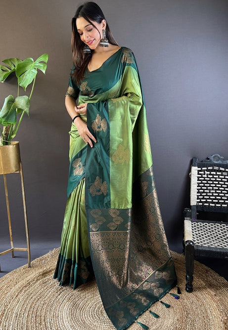 Lush Mehandi Green and Fresh Green Soft Silk Saree