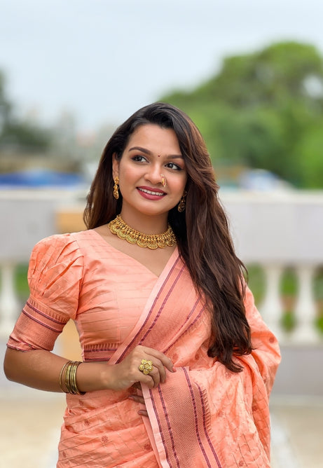 Soft Peach Paithani Silk Saree