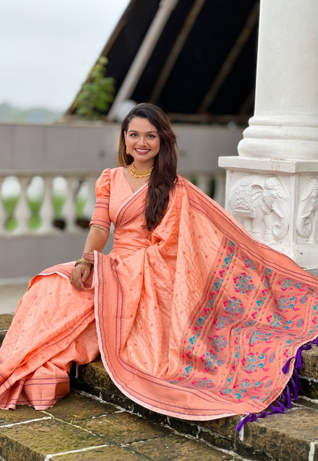 Soft Peach Paithani Silk Saree