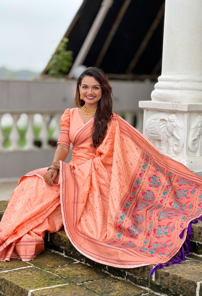 Soft Peach Paithani Silk Saree