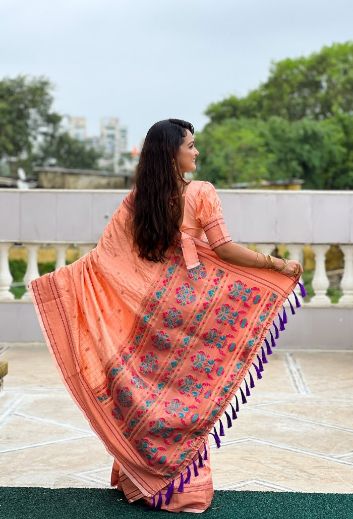 Soft Peach Paithani Silk Saree