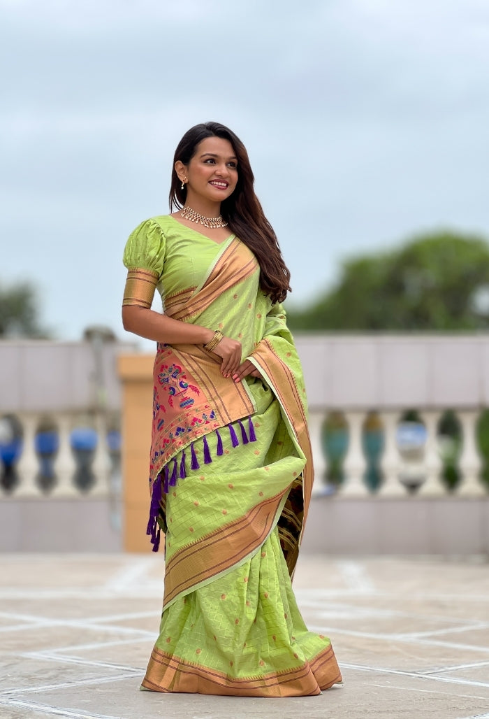 Pistachio Green Paithani Silk Saree