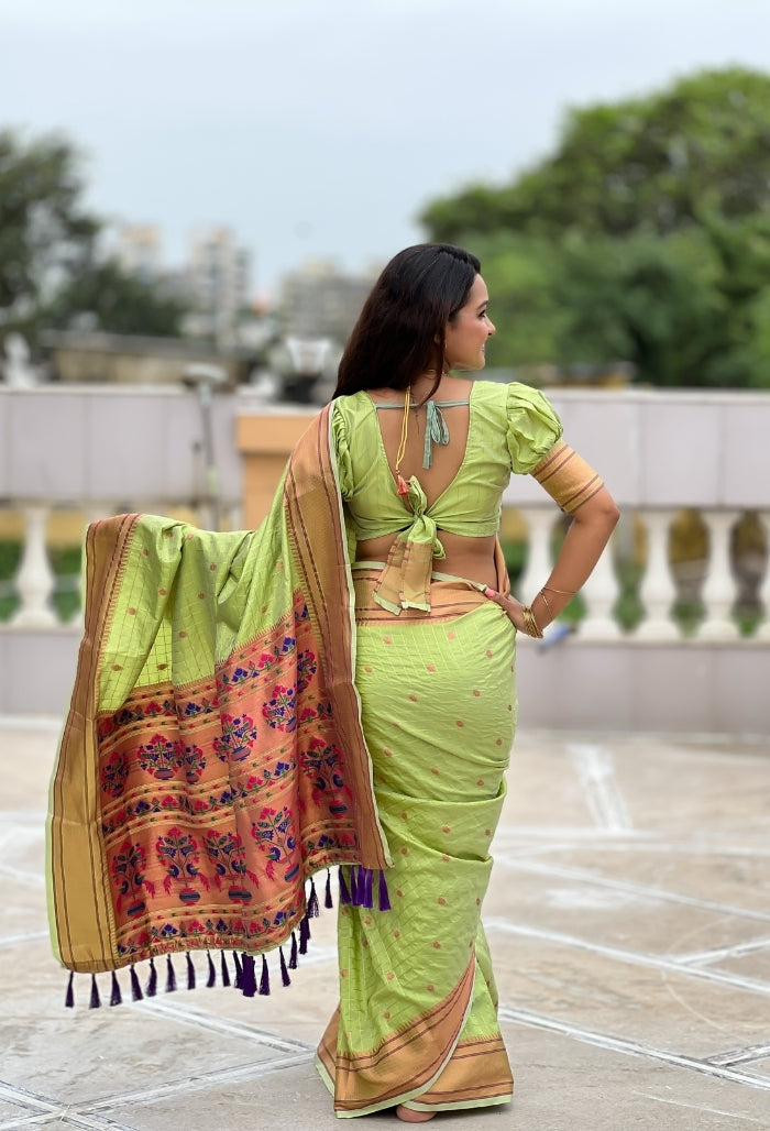 Pistachio Green Paithani Silk Saree
