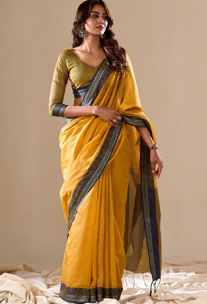 Bright Yellow Cotton Saree