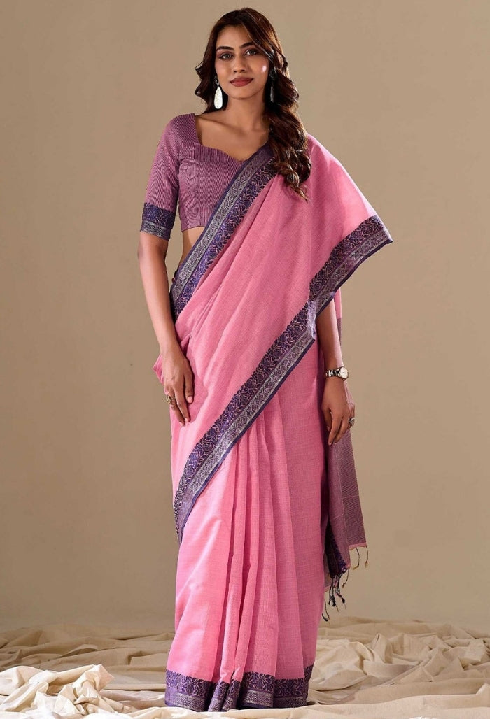 Delicate Pink Cotton Saree
