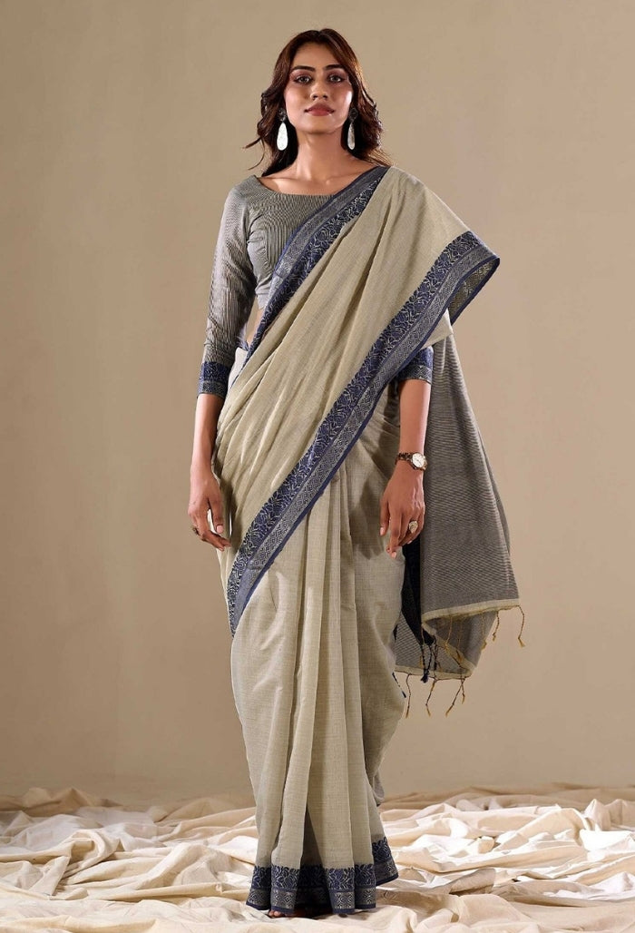 Chic Grey Chikoo Cotton Saree
