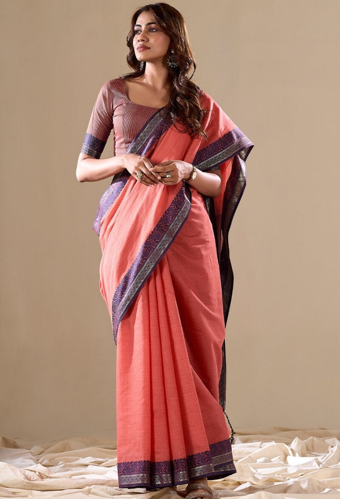 Bold Dark Orange Cotton Saree