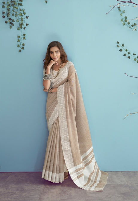 Cocoa Silk Soft Linen silk Saree