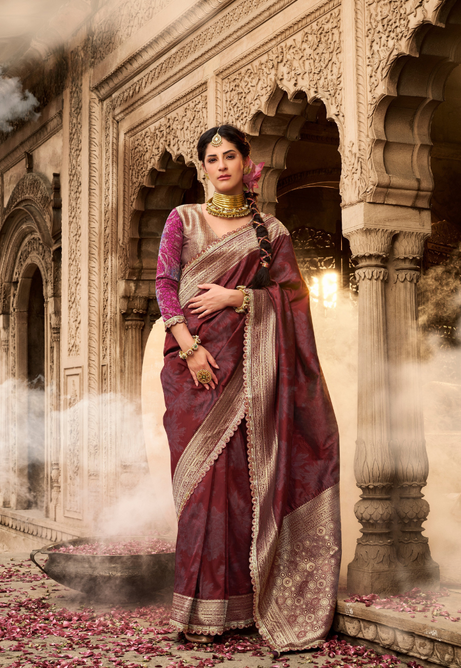 Wine Mist Pure Banarasi Silk Saree