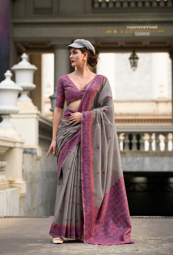 Dove Grey Linen Grace saree