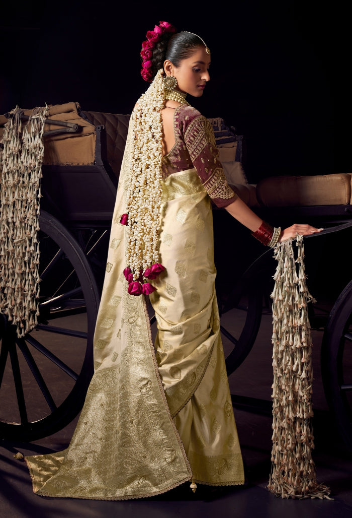 Elegant Cream Pure Viscose Tissue Saree