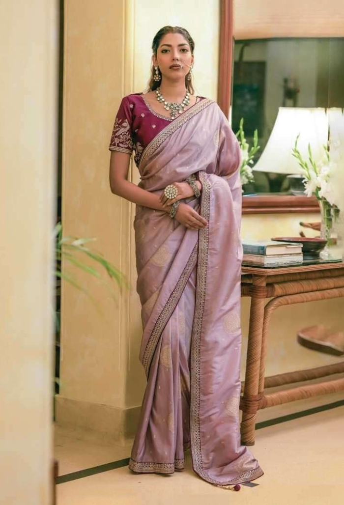 Orchid Glow Pure Dola Silk Saree