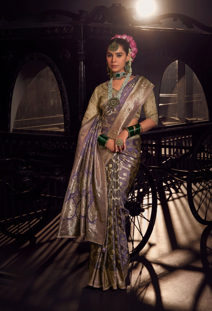 Soft Light Lavender Pure Viscose Tissue Saree