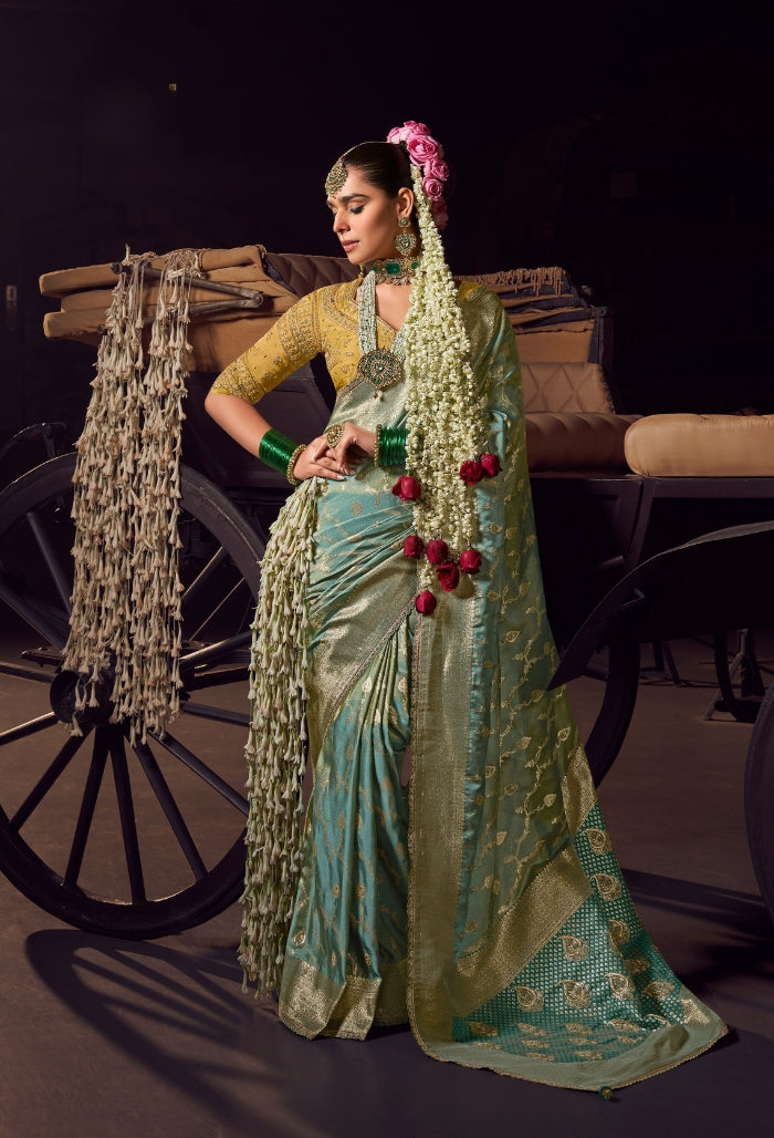 Refreshing Light Mint Blue Pure Viscose Tissue Saree