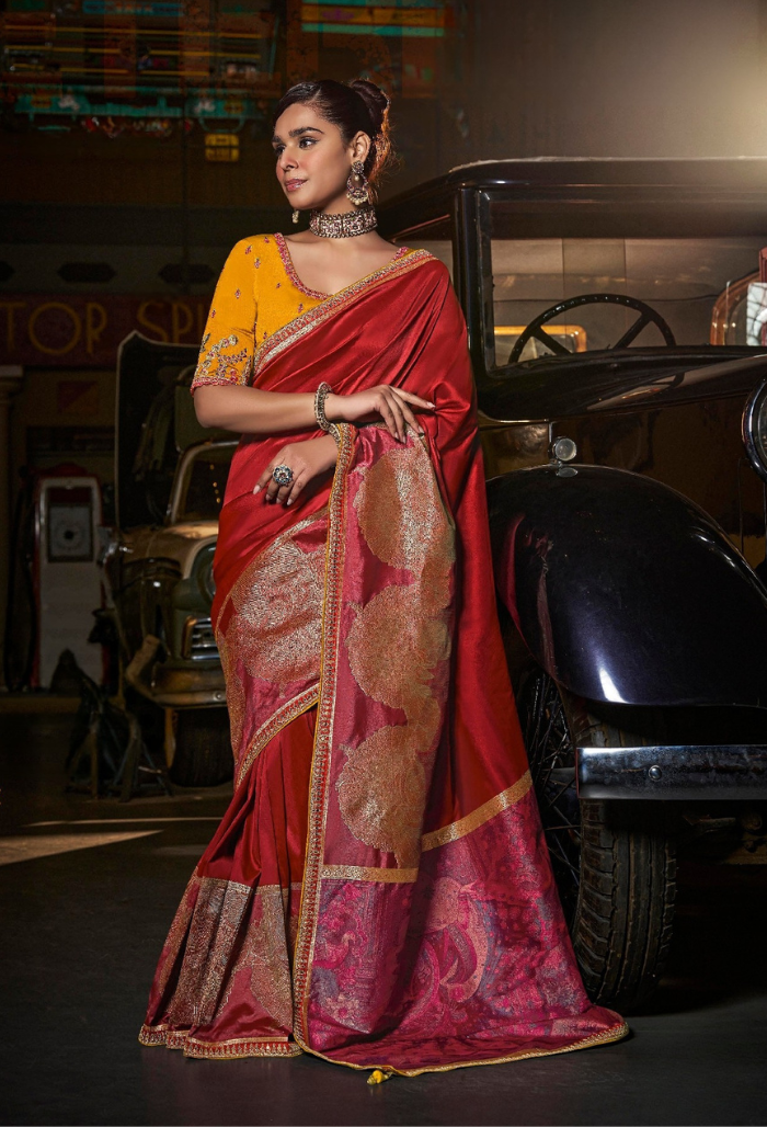 Bold Red Pure Silk Saree
