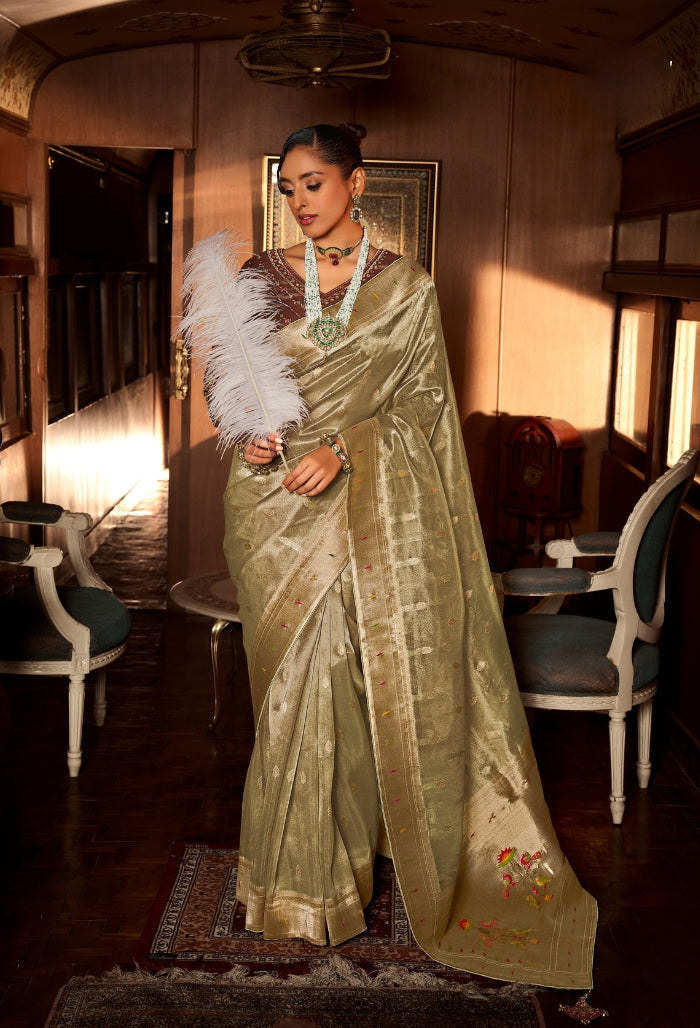 Light Beige Pure Tissue Paithani Saree