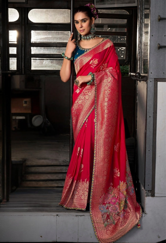 Vibrant Red Soft Dola Viscous Silk Saree