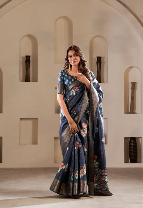 Celestial Sapphire Dola Silk Saree