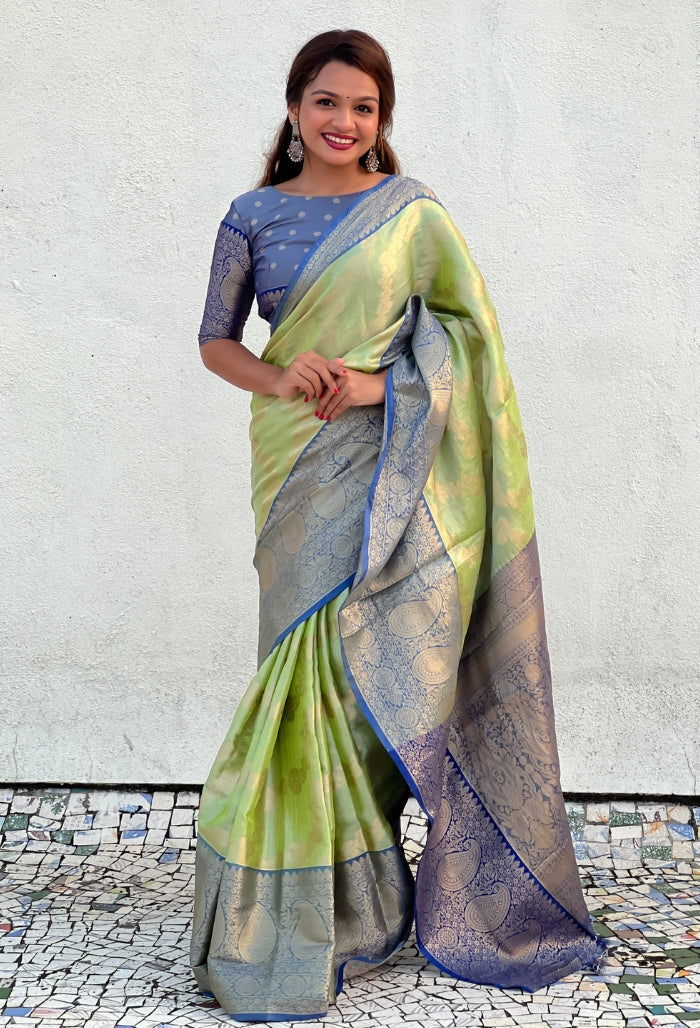 Blue Mist with Green Tissue Silk Saree
