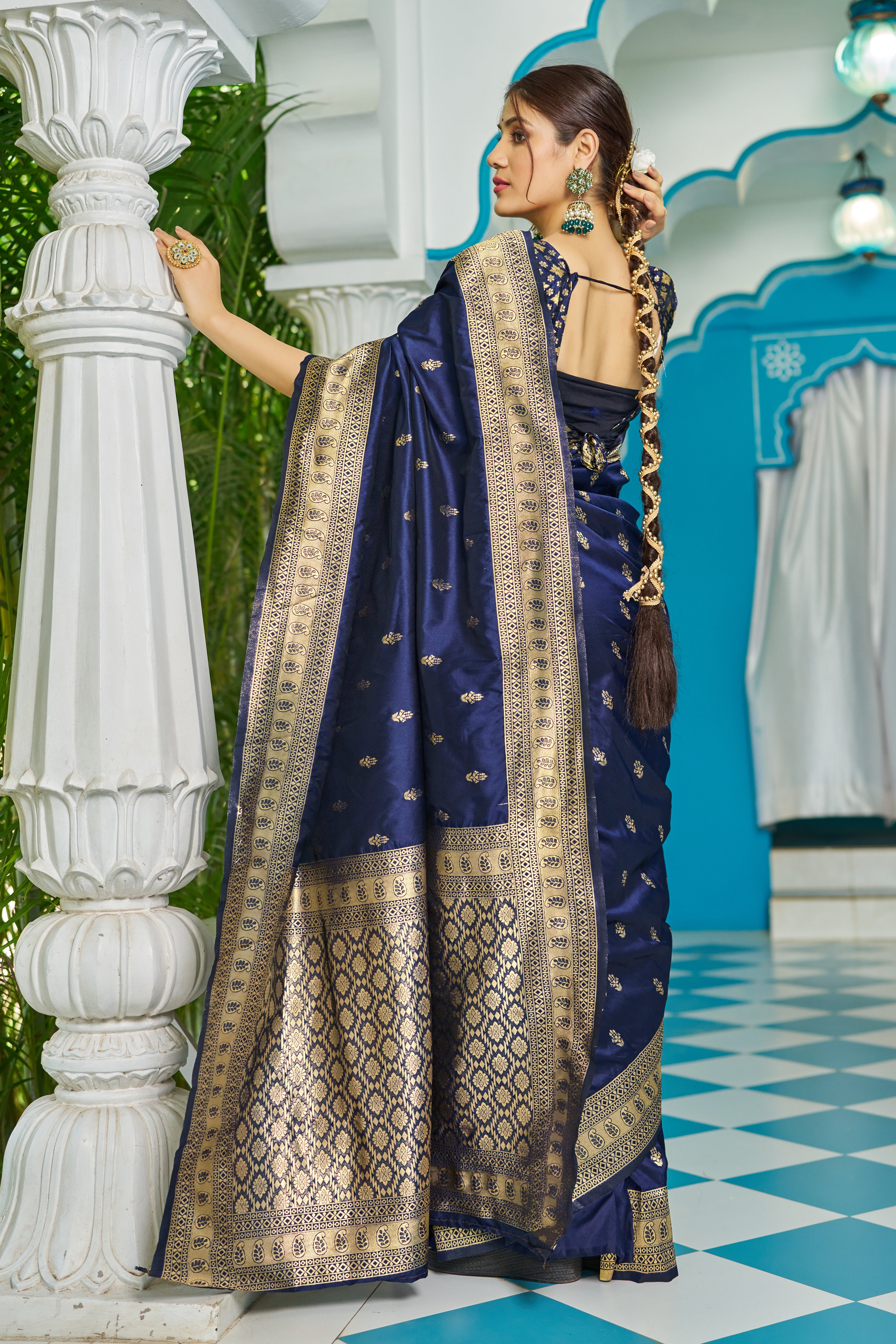 Vibrant Blue Silk Saree