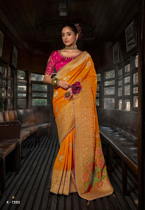Bright Yellow Soft Dola Viscous Silk Saree