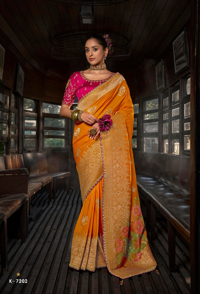 Bright Yellow Soft Dola Viscous Silk Saree