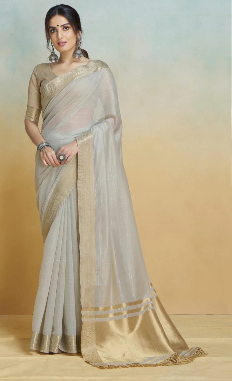 Chic Grey Silk Saree