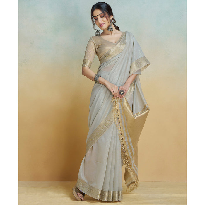 Chic Grey Silk Saree