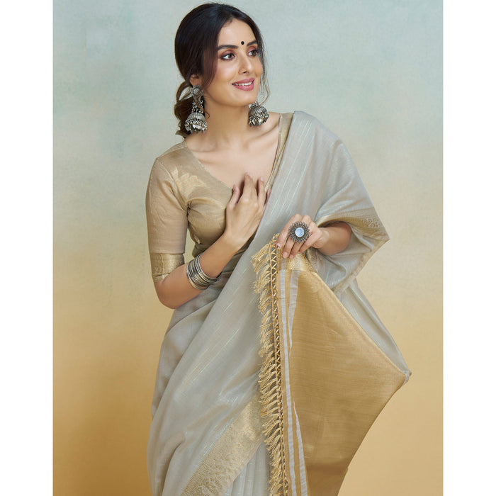Chic Grey Silk Saree