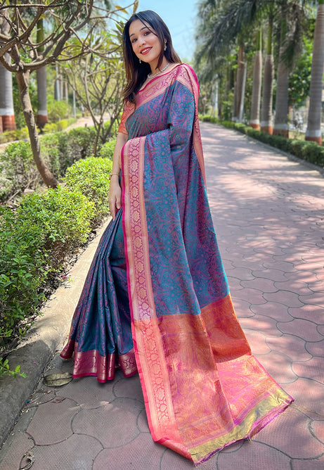 Moonlit Blue soft Kashmiri silk