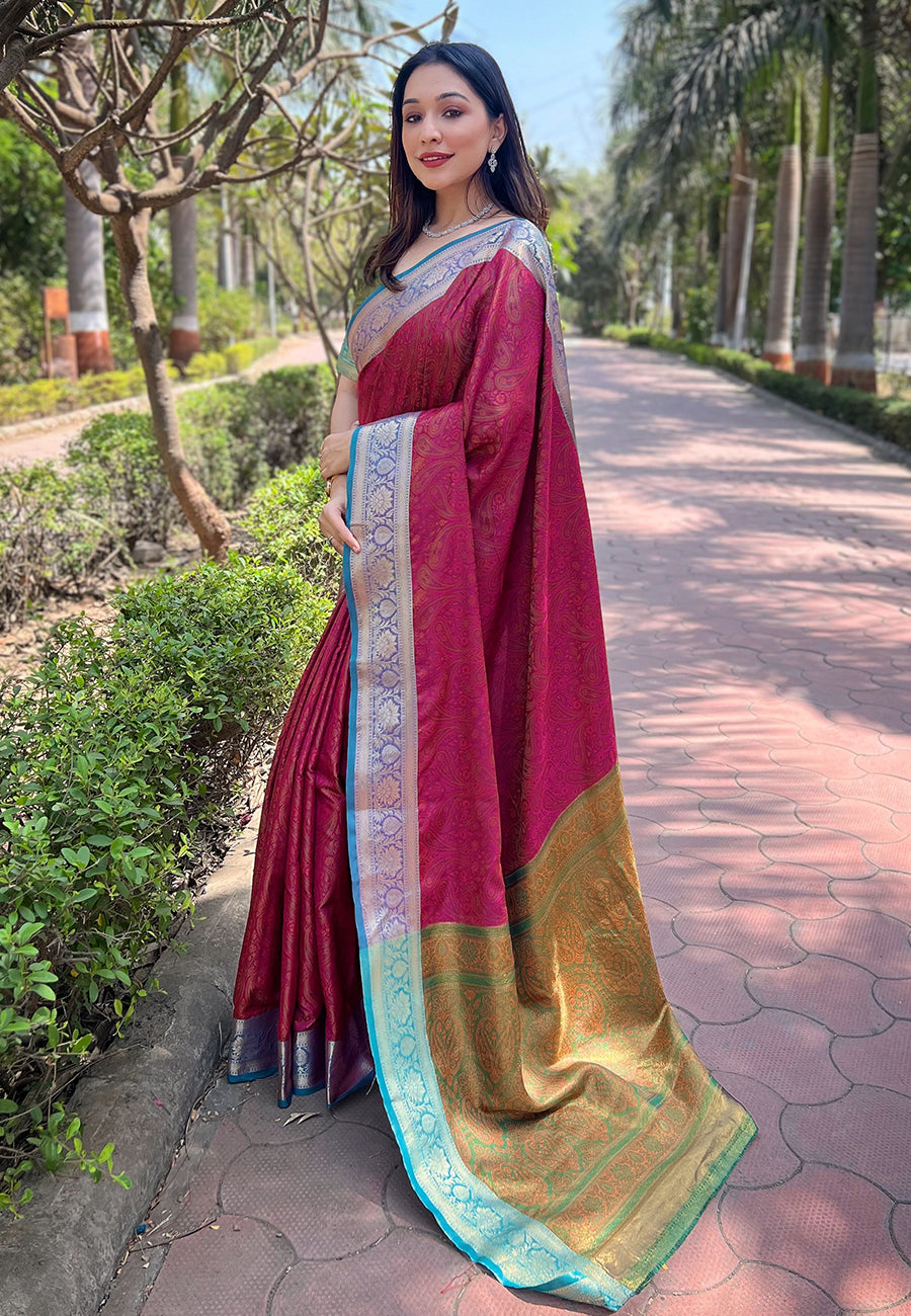 Wine Glow soft Kashmiri silk
