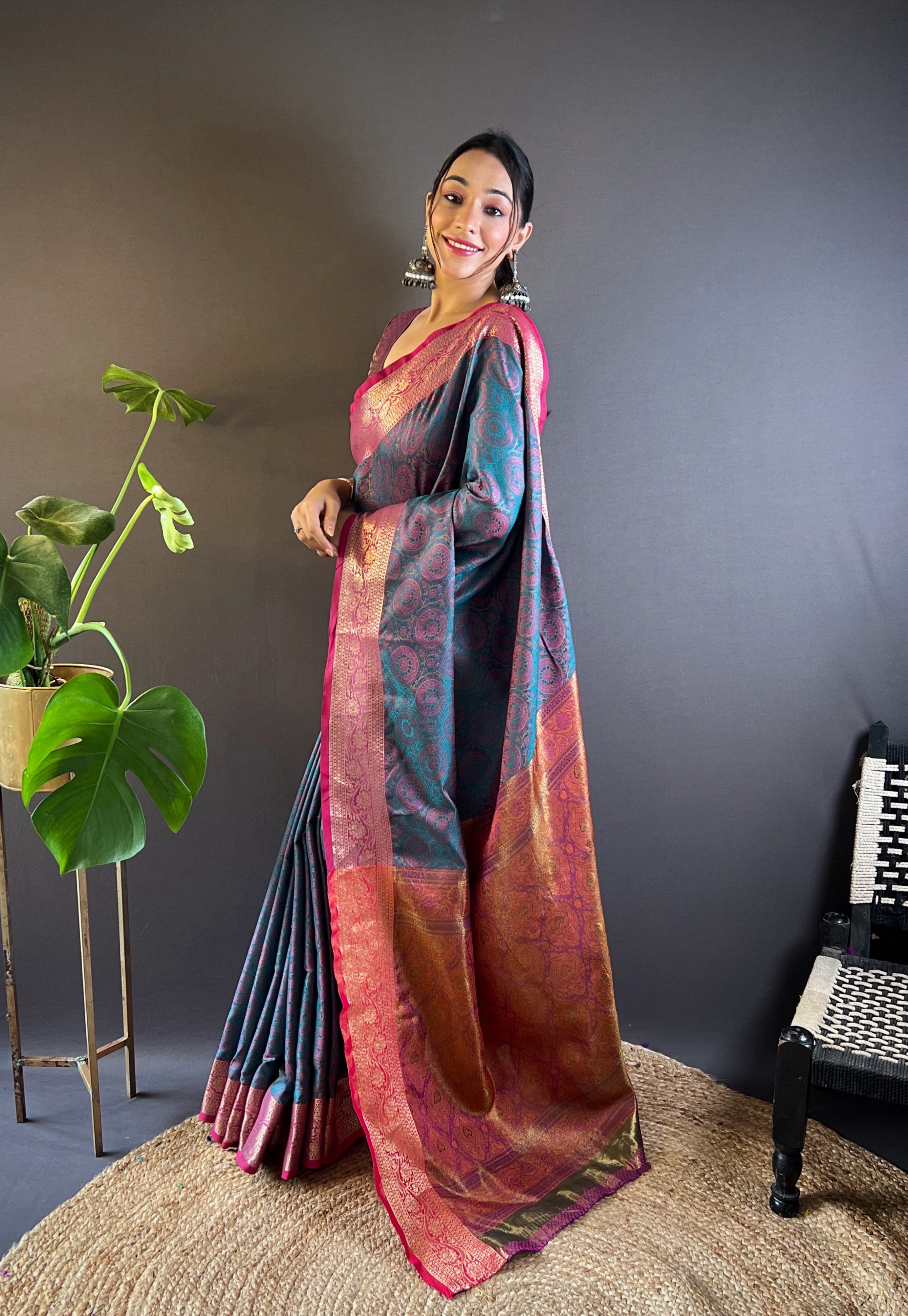Celestial Blue Silk Sarees with kashmiri weaves