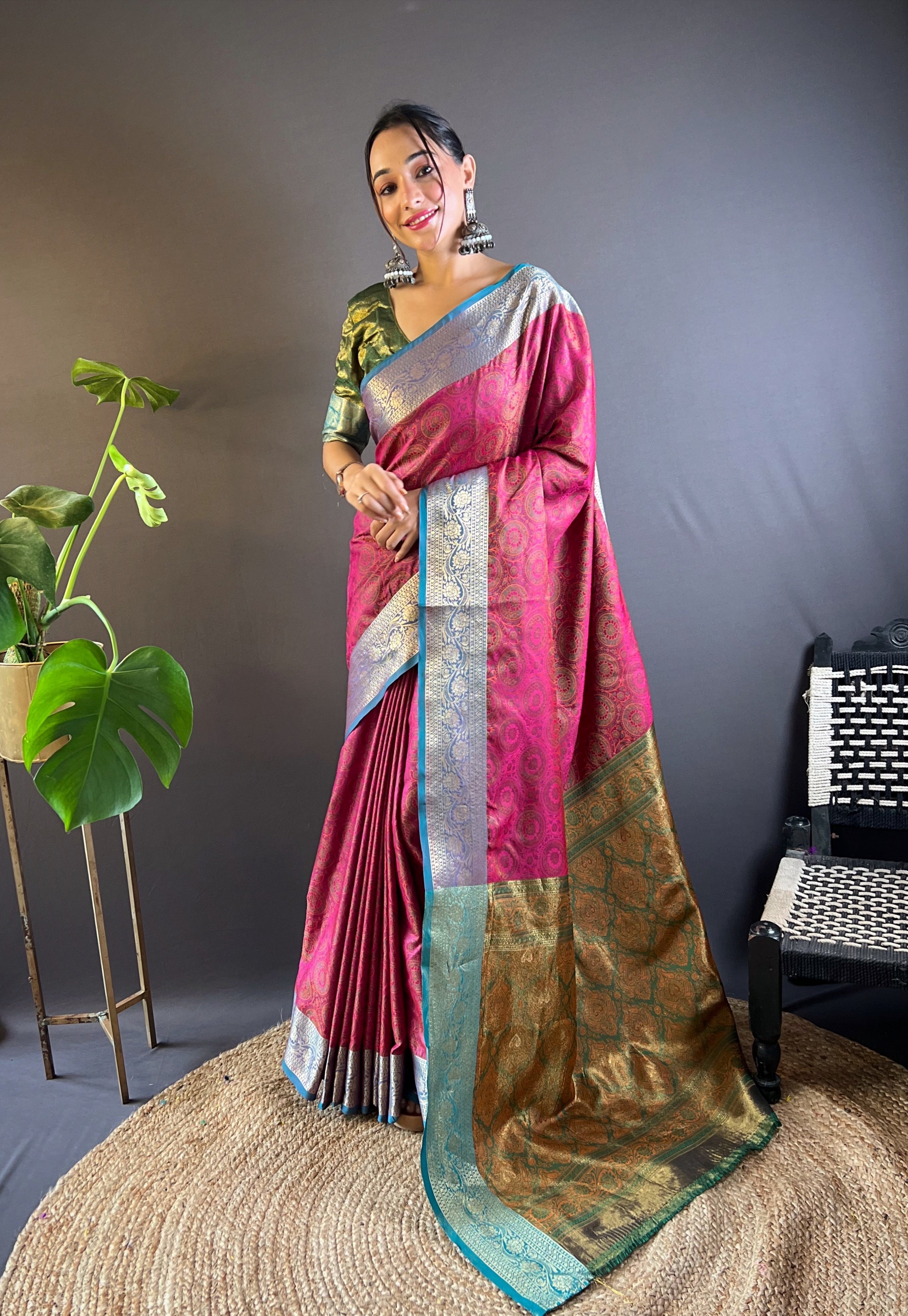Wine Velvet Silk Sarees with kashmiri weaves