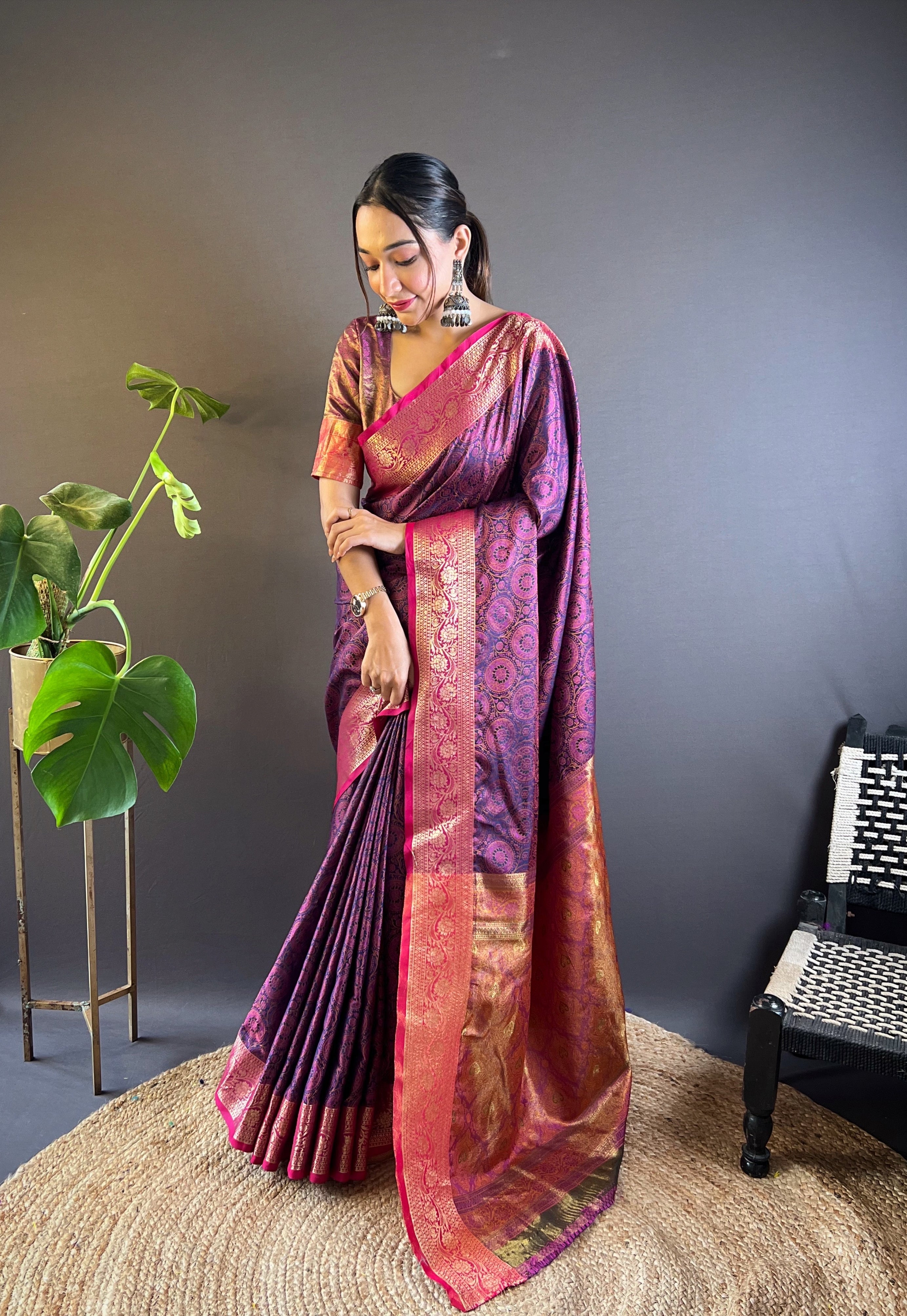 Orchid Mist Silk Sarees with kashmiri weaves