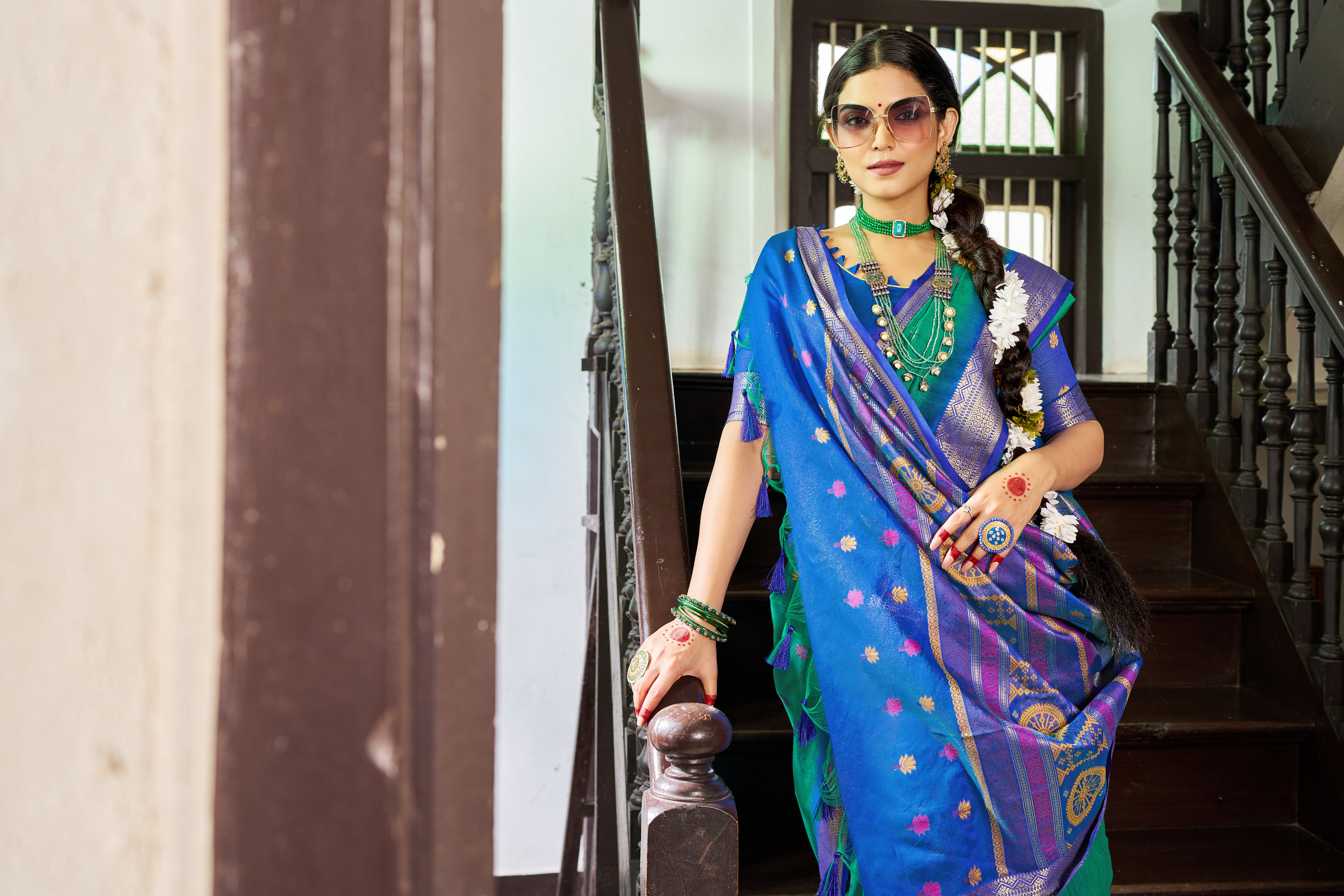 Lush Green Rama Raw Silk Saree