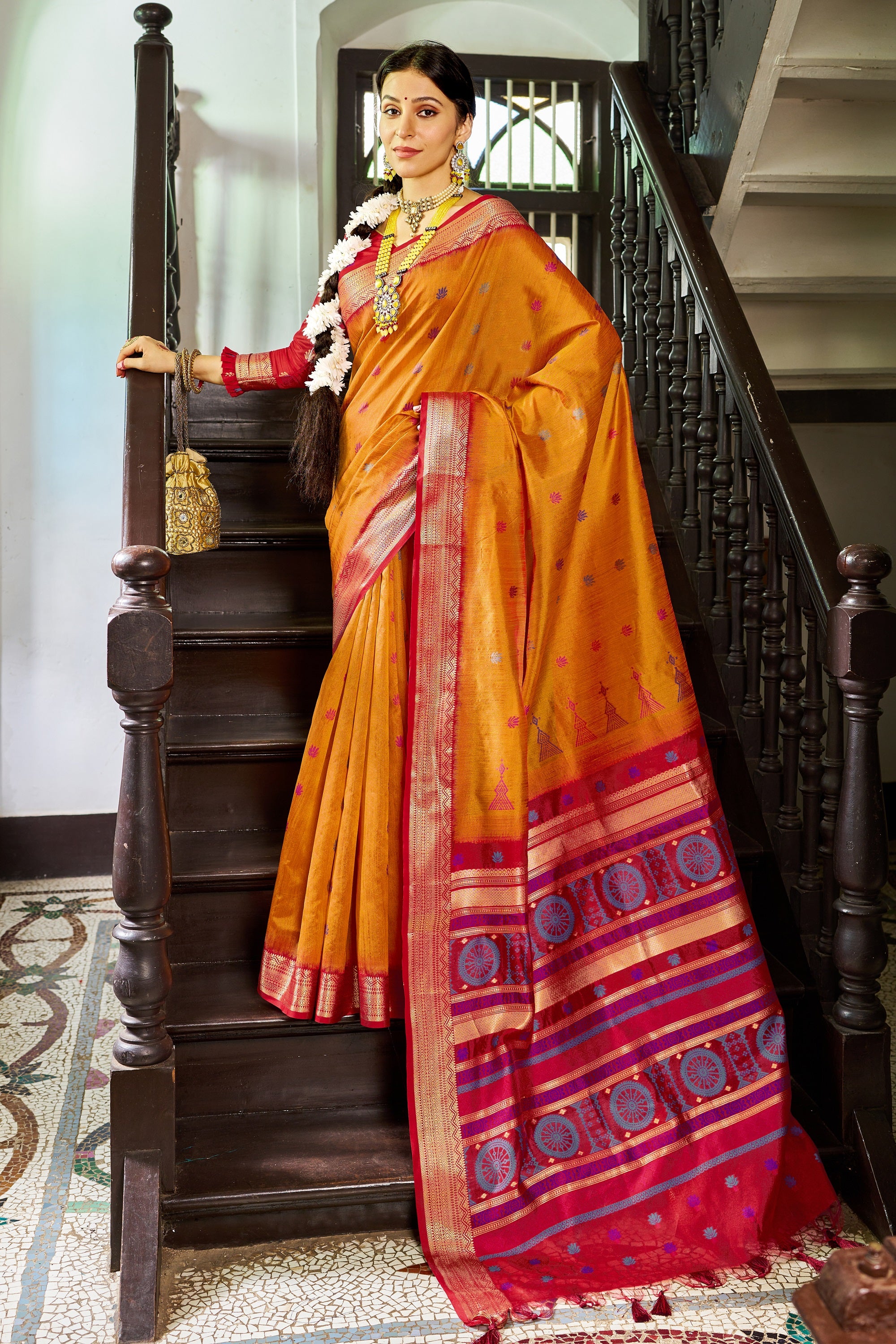 Elegant Mustard Raw Silk Saree