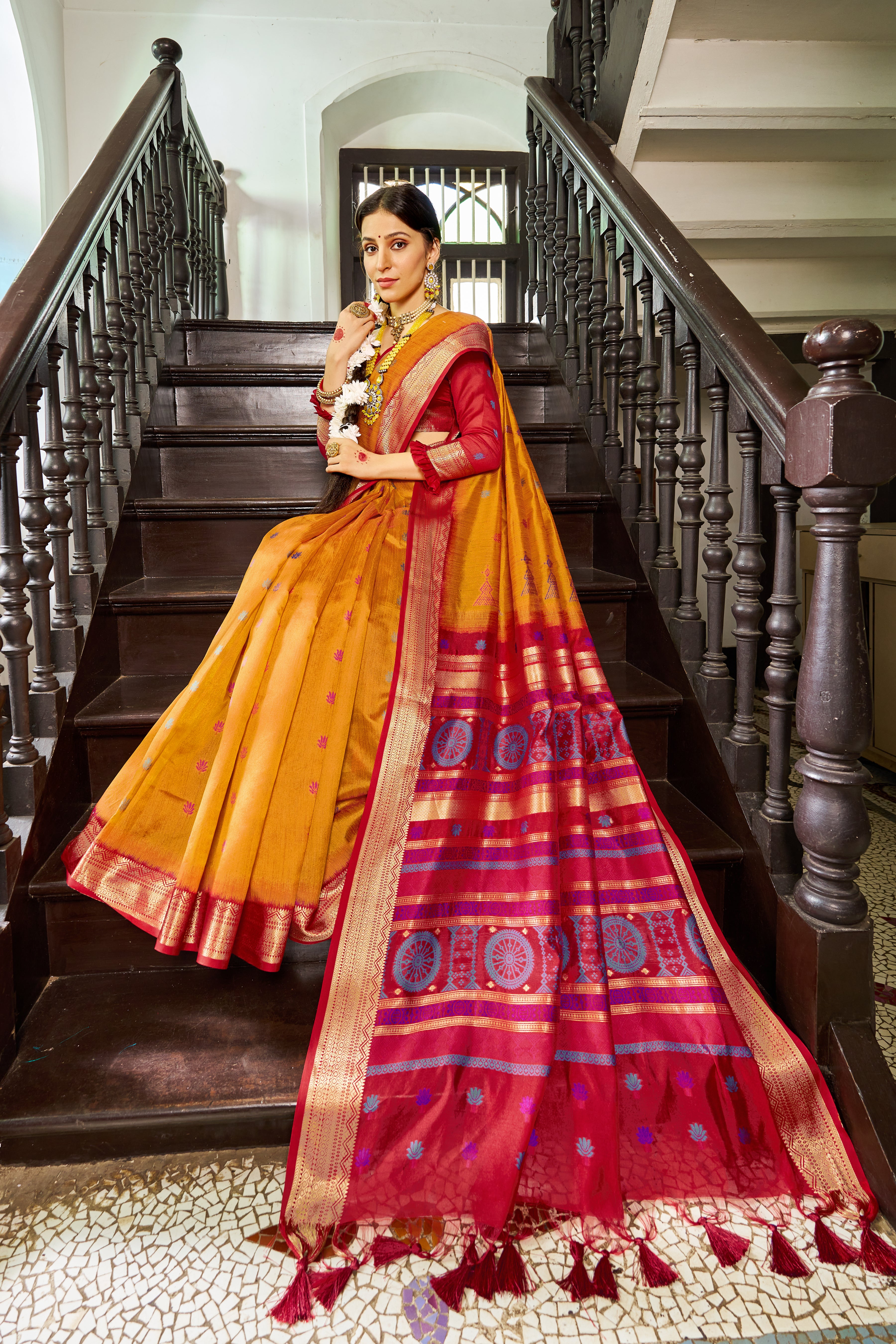 Elegant Mustard Raw Silk Saree