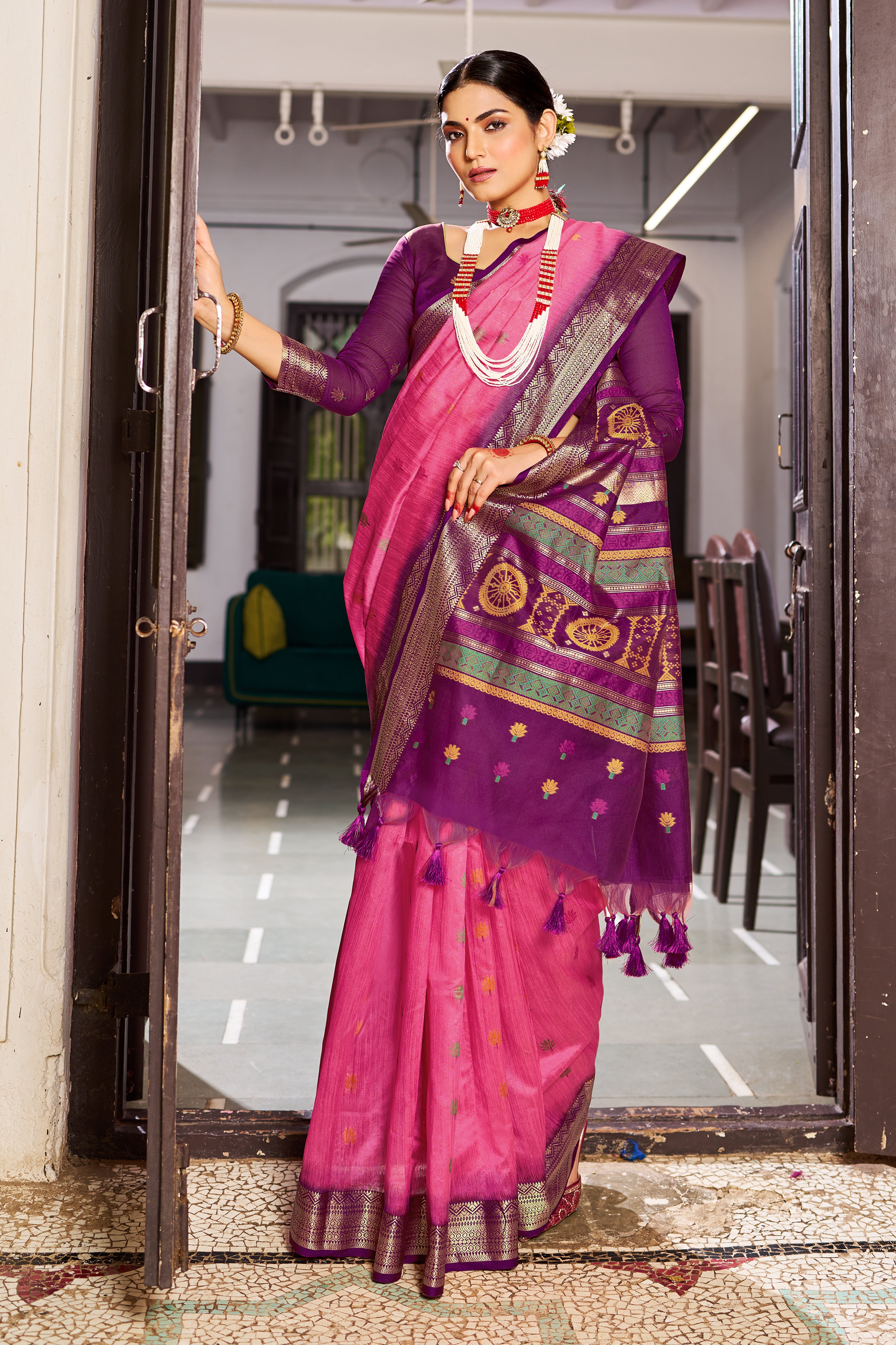 Soft Pink Raw Silk Saree