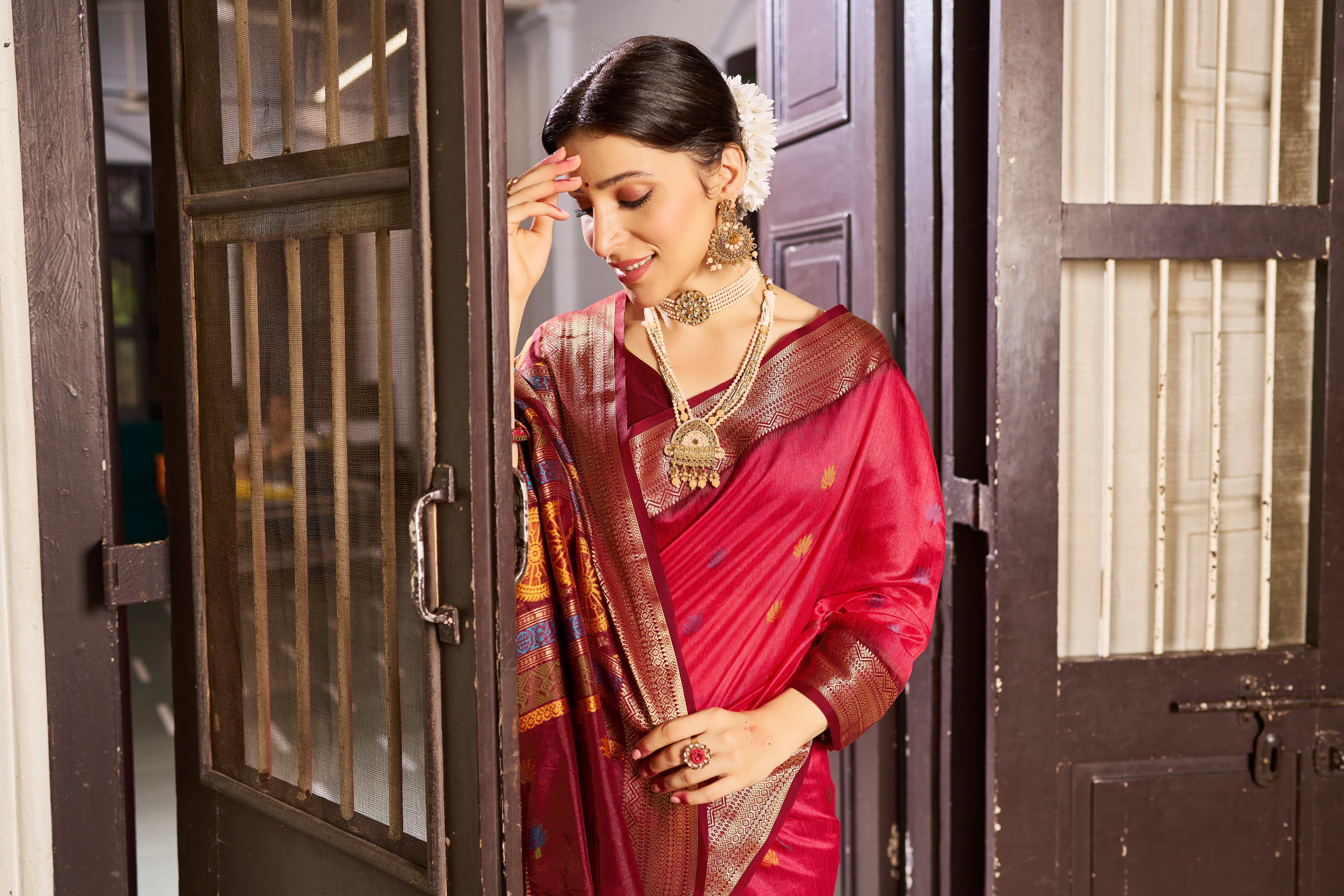 Radiant Red Raw Silk Saree