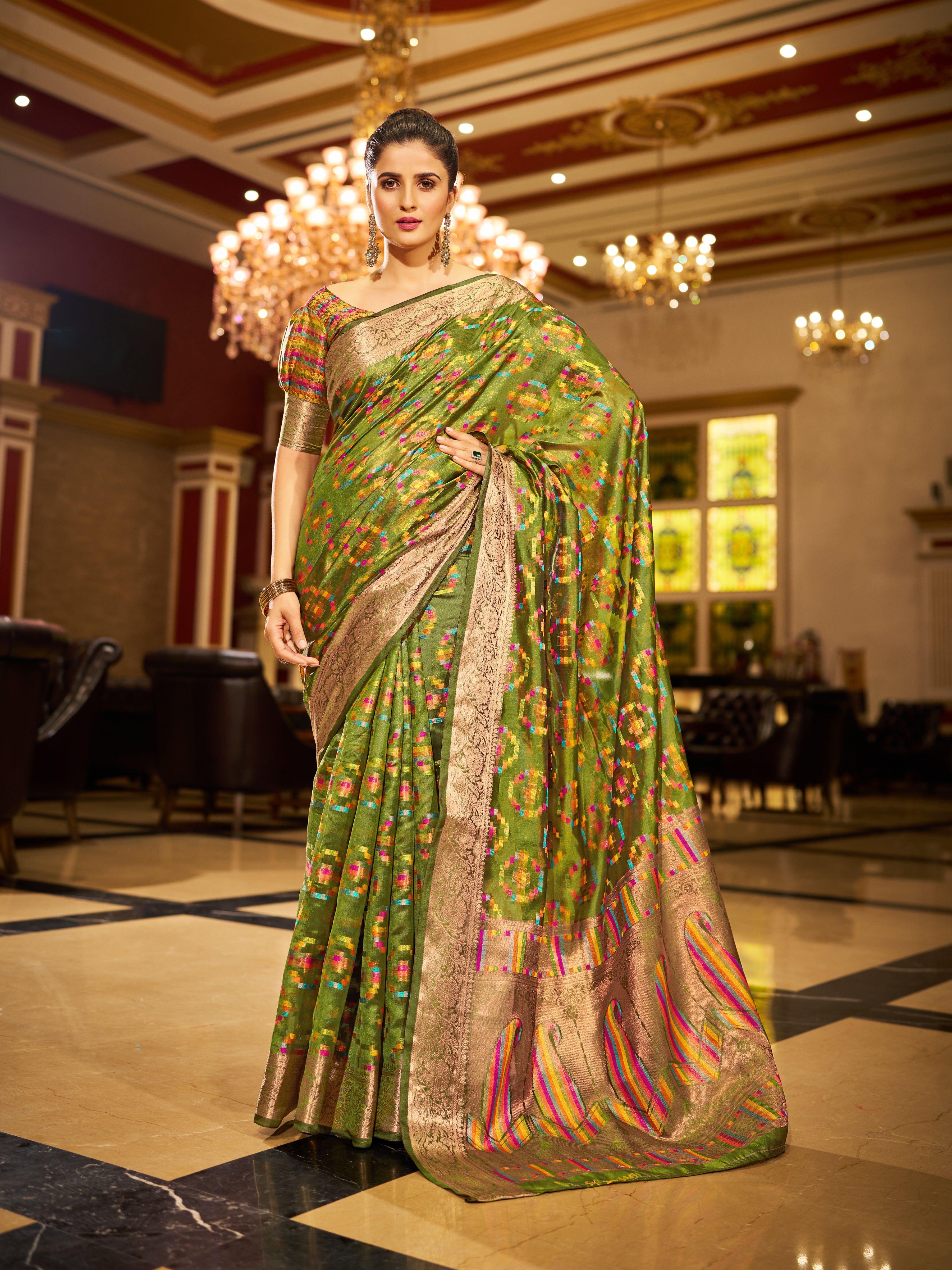 Vibrant Mahendi Green Organza Saree